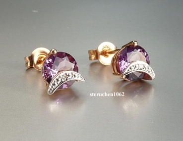Ausgefallene Ohrringe * Ohrstecker * 585 Roségold * Amethyst * Brillant