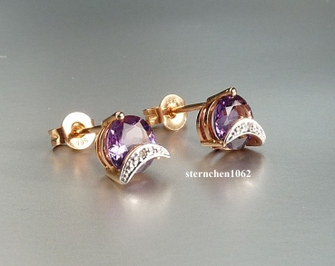 Preview: Ausgefallene Ohrringe * Ohrstecker * 585 Roségold * Amethyst * Brillant