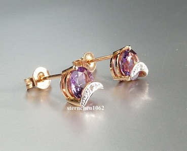 Preview: Ausgefallene Ohrringe * Ohrstecker * 585 Roségold * Amethyst * Brillant