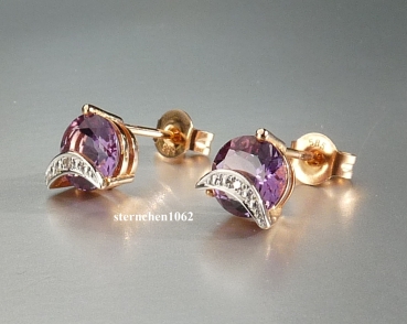 Preview: Ausgefallene Ohrringe * Ohrstecker * 585 Roségold * Amethyst * Brillant