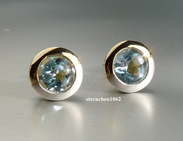 Ohrringe * Ohrstecker * 333 Weiß- und Gelbgold * Blauer Topas