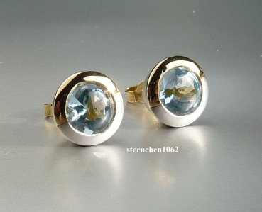 Preview: Ohrringe * Ohrstecker * 333 Weiß- und Gelbgold * Blauer Topas