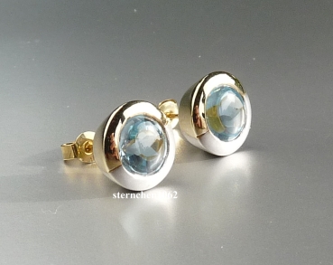 Preview: Ohrringe * Ohrstecker * 333 Weiß- und Gelbgold * Blauer Topas