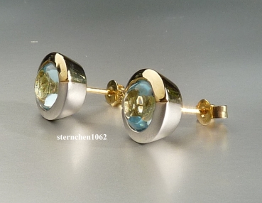 Preview: Ohrringe * Ohrstecker * 333 Weiß- und Gelbgold * Blauer Topas