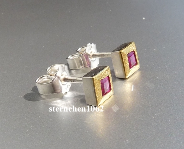 Preview: Einzelstück * Ohrstecker * 925 Silber * 24 ct Gold * Rubin