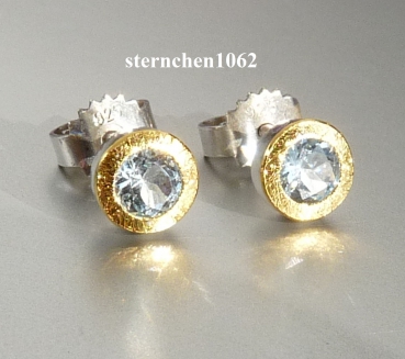 Einzelstück * Ohrstecker * 925 Silber * 24 ct Gold * Aquamarin *
