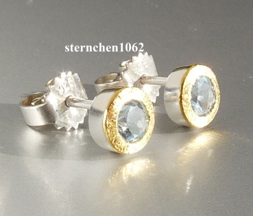 Preview: Einzelstück * Ohrstecker * 925 Silber * 24 ct Gold * Aquamarin *