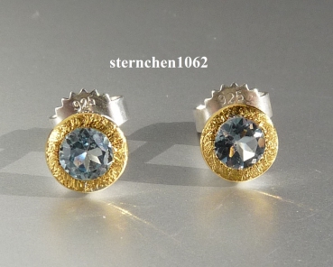 Preview: Einzelstück * Ohrstecker * 925 Silber * 24 ct Gold * Aquamarin *