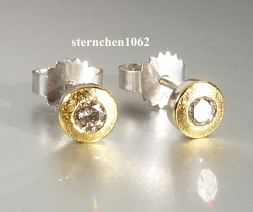 Preview: Ausgefallene Ohrringe * Ohrstecker * 925 Silber * 24 ct Gold * Brillant