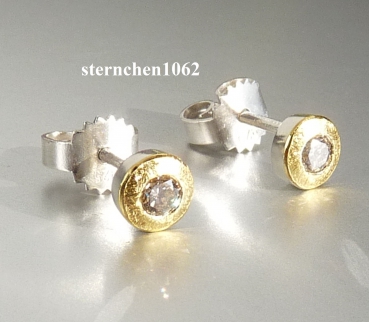 Preview: Ausgefallene Ohrringe * Ohrstecker * 925 Silber * 24 ct Gold * Brillant