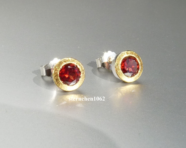 Einzelstück * Ohrstecker * 925 Silber * 24 ct Gold * Granat
