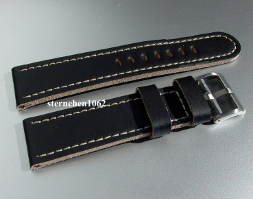 Eulit * Leather watch strap * Olymp * black / beige * 20 mm