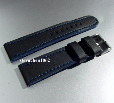 Barington * Lederband für Uhren * Uhrenarmband * Olymp * schwarz / blau * 22 mm