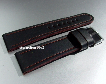 Eulit * Leather watch strap * Olymp * black / dark brown * 22 mm