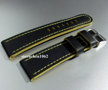 Eulit * Leather watch strap * Olymp * black / yellow * 20 mm