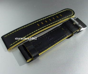 Eulit * Leather watch strap * Olymp * black / yellow * 24 mm
