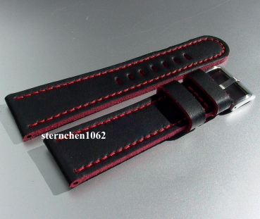 Eulit * Leather watch strap * Olymp * black / red * 22 mm