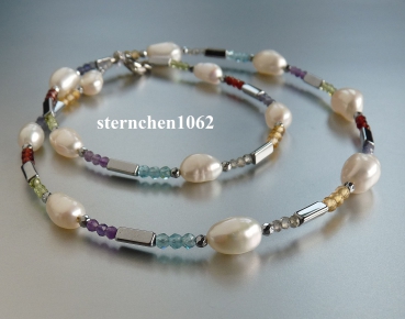 Gemstone Necklaces * Hematite * Garnet * Freshwater pearls * 925 Silvere *