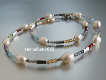 Preview: Tolle Edelstein Kette * Hämatit * Granat * Peridot * Citrin * Amethyst * Apatit * Süsswaserperlen * 925 Silber *