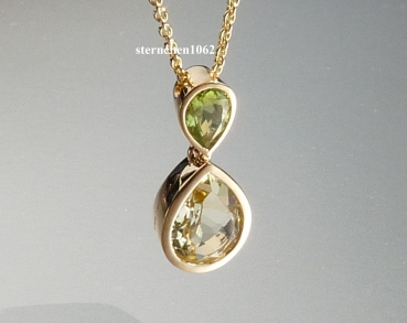 Preview: Halskette mit Anhänger * 585 Gold * Lemon Quarz * Peridot * 45 cm