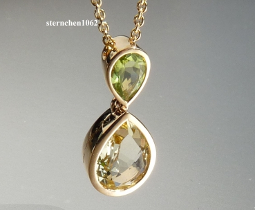 Halskette mit Anhänger * 585 Gold * Lemon Quarz * Peridot * 45 cm