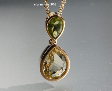 Preview: Halskette mit Anhänger * 585 Gold * Lemon Quarz * Peridot * 45 cm