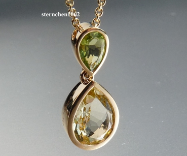 Preview: Halskette mit Anhänger * 585 Gold * Lemon Quarz * Peridot * 45 cm