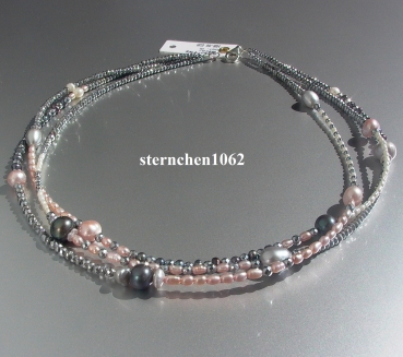 Preview: Ausgefallene Edelstein Kette Steinkette * Hämatit mit SW Perlen * 925 Silber