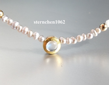 Preview: Einzelstück * Perlen Kette * Mondstein * 585 Gold * 24 ct Gold * 925 Silber