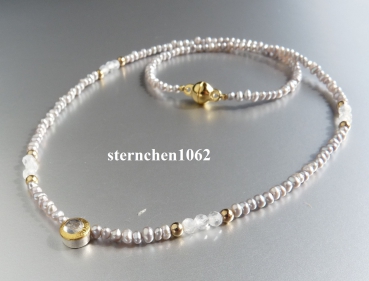 Preview: Einzelstück * Perlen Kette * Mondstein * 585 Gold * 24 ct Gold * 925 Silber