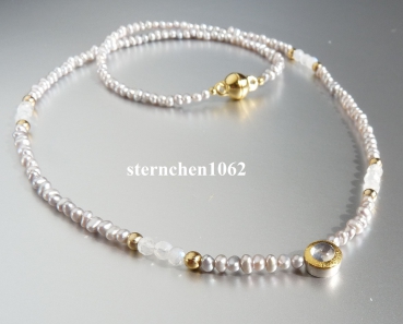 Freshwater pearl necklace * moonstone * 585 gold * 24 ct gold * 925 silver