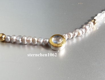 Preview: Einzelstück * Perlen Kette * Mondstein * 585 Gold * 24 ct Gold * 925 Silber