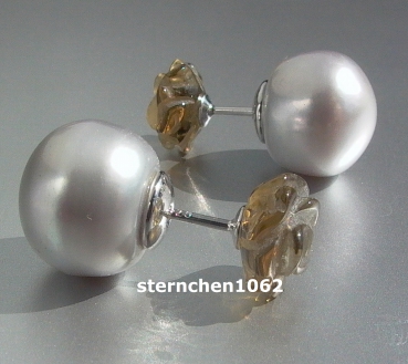 Preview: Ausgefallene Ohrringe * Ohrstecker * Double Face * Süßwasserperle grau * 925 Silber * Onyx-Blume