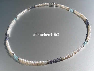 Noble freshwater pearl necklace * Tanzanite * Apatite * 925 silver