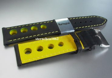 Barington * Leather watch strap * Racing * black/yellow * 22 mm