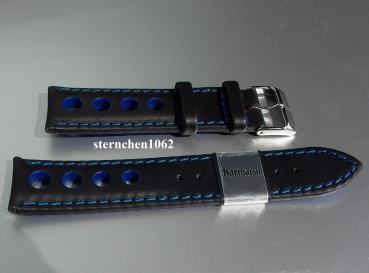 Barington * Lederband für Uhren * Uhrenarmband * Racing * schwarz/blau * 18 mm