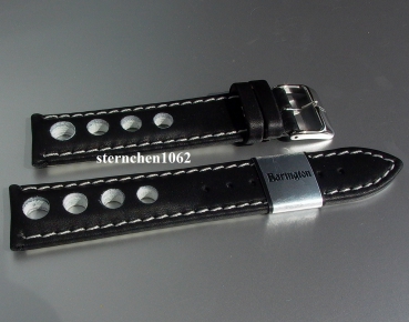 Barington * Lederband für Uhren * Uhrenarmband * Racing * schwarz/weiß * 20 mm