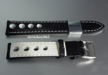 Barington * Lederband für Uhren * Uhrenarmband * Racing * schwarz/weiß * 20 mm