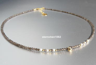 Preview: Fancy gemstone chain * faceted smoky quartz * zirconia * Pearls * 925 silver * gold-plated
