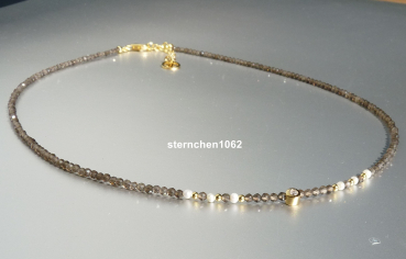 Preview: Fancy gemstone chain * faceted smoky quartz * zirconia * Pearls * 925 silver * gold-plated