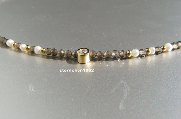 Preview: Fancy gemstone chain * faceted smoky quartz * zirconia * Pearls * 925 silver * gold-plated