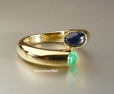 Preview: Wunderschöner Ring * Handarbeit * 585 Gelbgold * Saphir * Smaragd