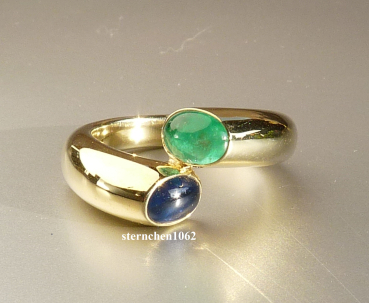 Preview: Wunderschöner Ring * Handarbeit * 585 Gelbgold * Saphir * Smaragd