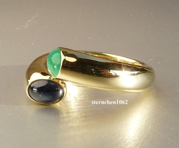 Preview: Wunderschöner Ring * Handarbeit * 585 Gelbgold * Saphir * Smaragd