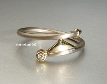 Preview: Außergewöhnlicher Ring * Handarbeit * 585 Weißgold * 585 Gelbgold * Brillant