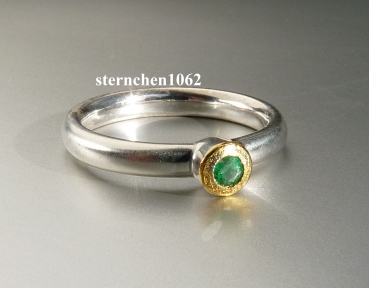 Unique piece * Ring * 925 Silver * 24 ct Gold * Emerald *