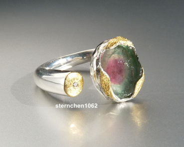 Unique Ring * 925 Silver * 24 ct gold * Watermelon Tourmaline * Brilliant