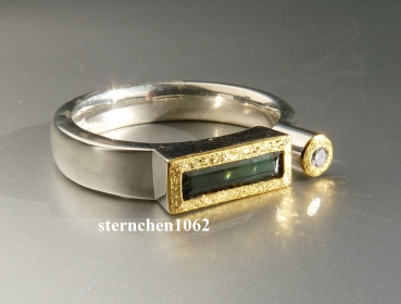 Unique Ring * 925 Silver * 24 ct gold * Turmaline * Brillant *