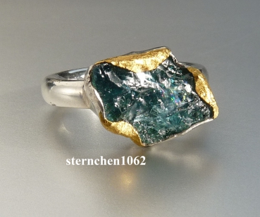 Preview: Einzelstück * ausgefallener Ring * 925 Silber * 24 ct Gold * Turmalin *
