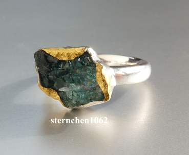 Preview: Einzelstück * ausgefallener Ring * 925 Silber * 24 ct Gold * Turmalin *
